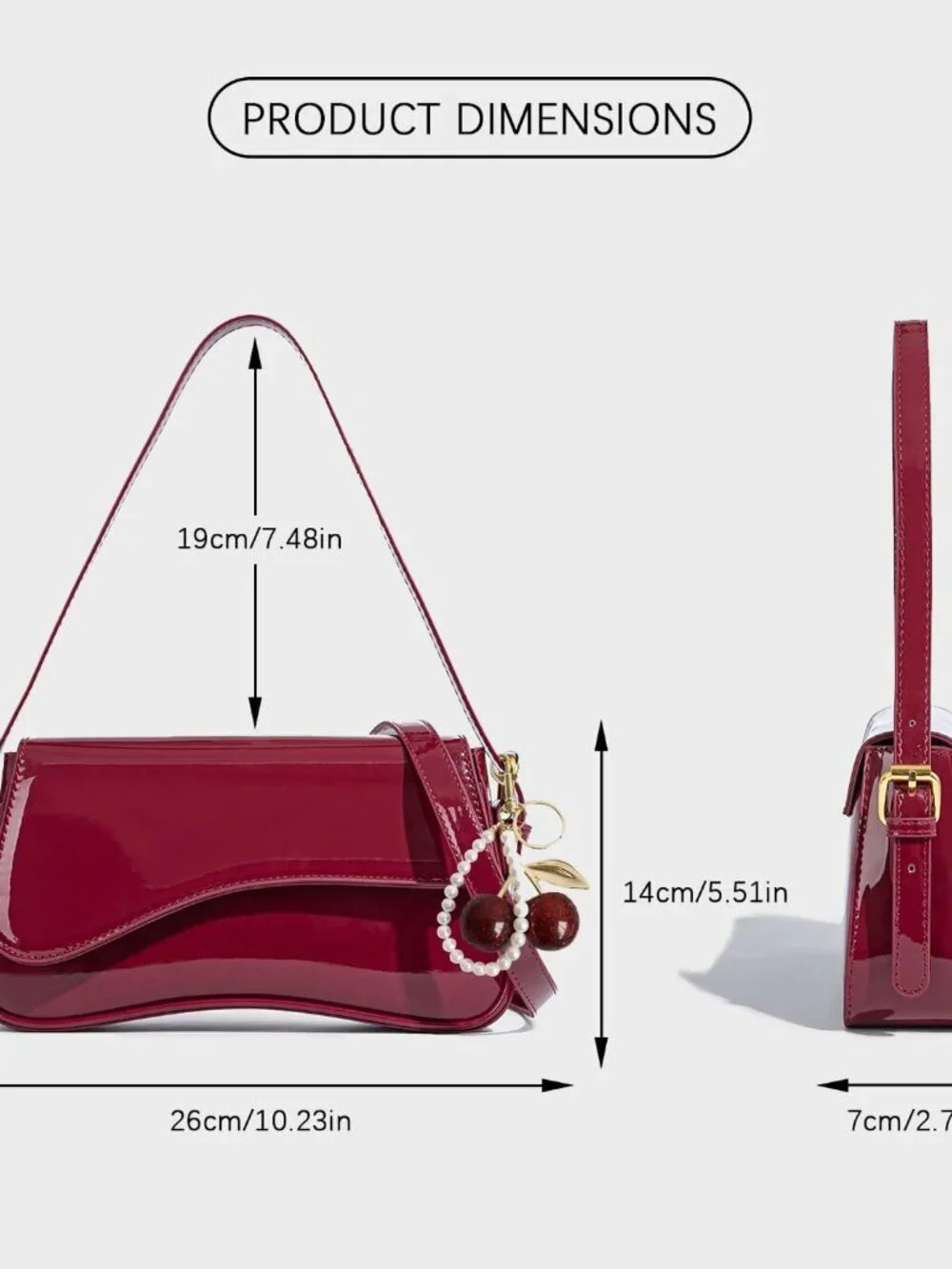 Women's Red Faux Leather Cherry Pendant Crossbody Shoulder Bag and Handbags